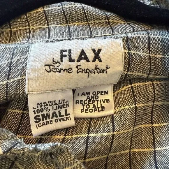 Vintage Flax by Joanne Engelhart Linen Windowpane Plaid Convertible Slv Top Sz S - Picture 7 of 13